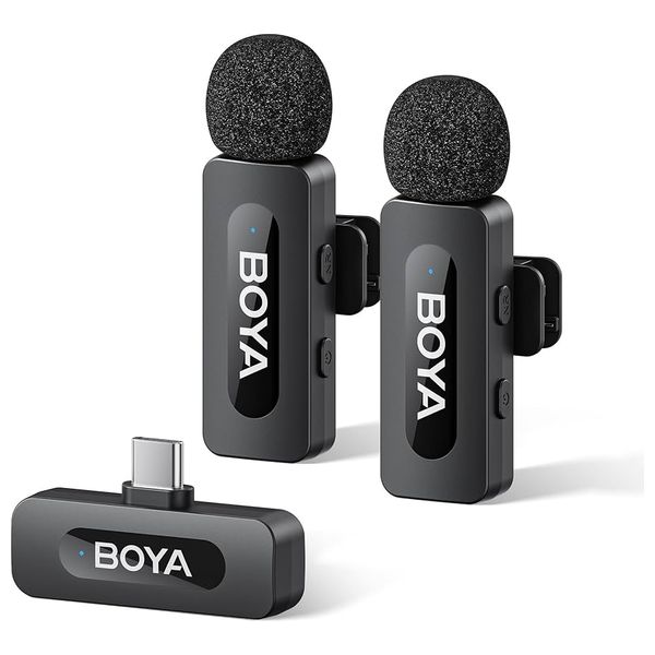  ميكروفون بويا BY-V20 - لاسلكي مزدوج - منفذ يو اس بي سي - مدى 328 قدم - إلغاء ضوضاء - بطارية 9 ساعات - اسود 