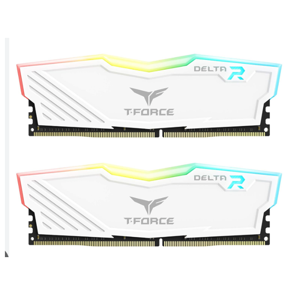  مجموعة رام تيم غروب للكمبيوتر - T Force Delta RGB DDR4 - بحجم 64 كيكابايت (2x32 كيكابايت) - 3600 ميكاهرتز - ابيض 