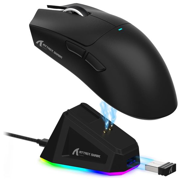  Attack Shark X11 Lightweight Wireless Gaming Mouse - Tri-mode connectivity 2.4GHz wireless, USB-C wired, Bluetooth - Black 