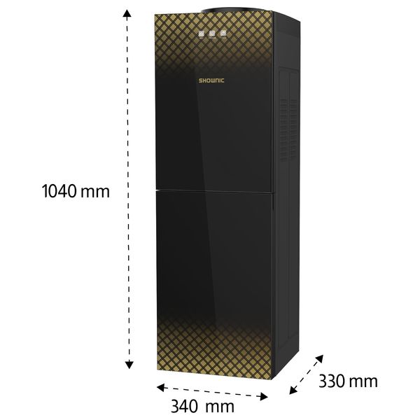  Shounic Water Dispenser with Refrigerator - YT-R390GB - Black Glass 