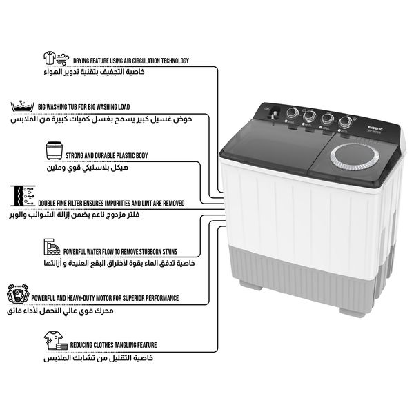  Shownic WW-1900TXW - Twin Tub Washing Machine - White 