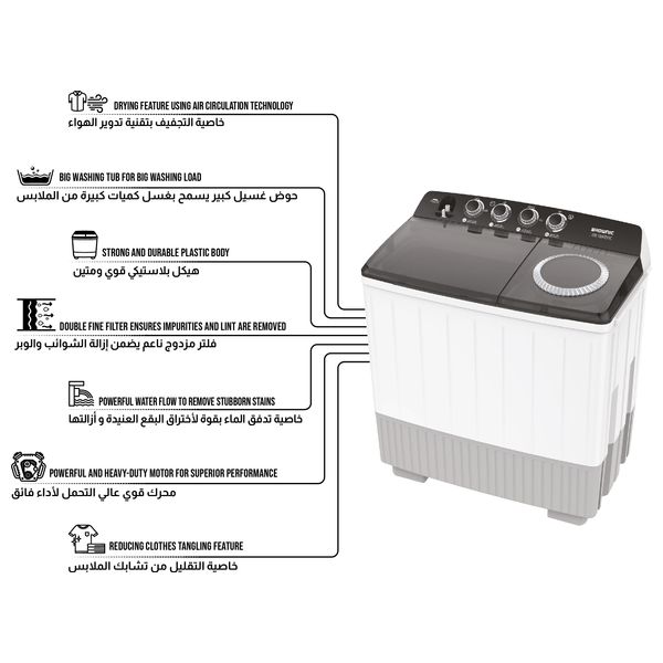  Shownic WM-TT191W - Twin Tub Washing Machine - 21.5 KG - White 