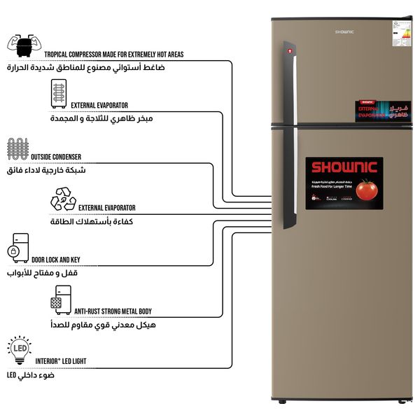  Shownic RF-DFT2701G - Top Mount Refrigerator - 8ft - Gold 