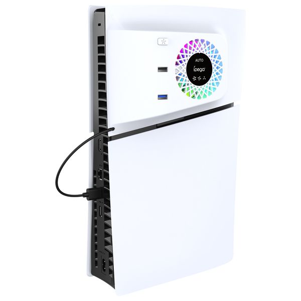  حامل شحن مع مروحة تبريد لجهاز PS5 Slim - أبيض 