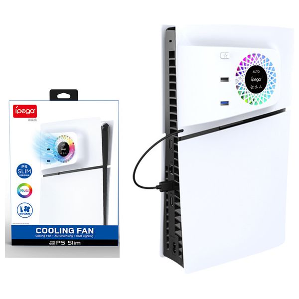  حامل شحن مع مروحة تبريد لجهاز PS5 Slim - أبيض 