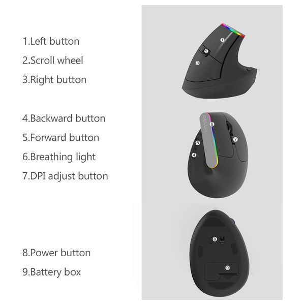  ماوس ماكس ديلوكس عمودي M618C - لاسلكي - إضاءة ار جي بي - لليد اليمنى - اسود 