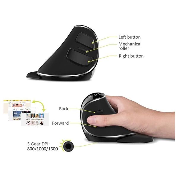  ماوس ماكس ديلوكس عمودي M618PLUS -  تصميم مريح مع إضاءة ار جي بي - اسود 