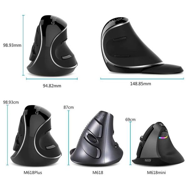  ماوس ماكس ديلوكس عمودي M618PLUS -  تصميم مريح مع إضاءة ار جي بي - اسود 