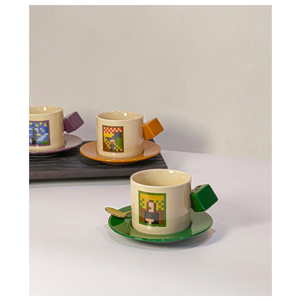  Mona Lisa Ceramic Cup with Saucer - Green 300ml 