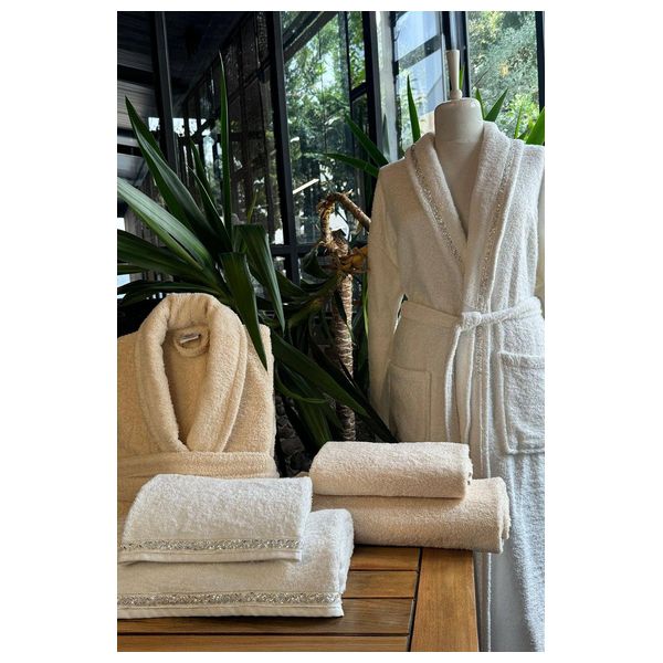  ايلارت مجموعة مناشف وروب حمام مزدوج - 6 قطع - ابيض 