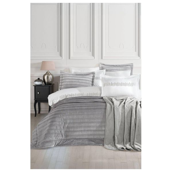  Elart Comforter Set, Double , 260x270cm - 10 Piece - Silver 