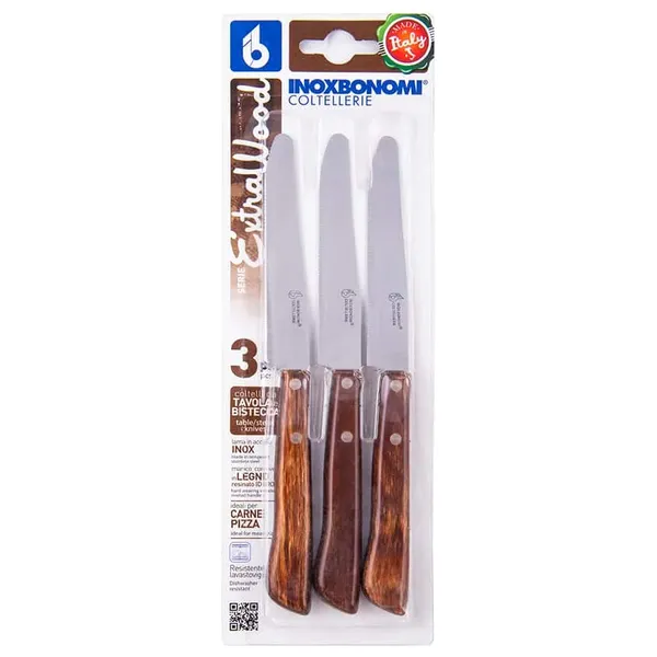  إينوكس بونومي اكسترا وود مجموعة سكاكين اللحم - 3 قطع - بني غامق 