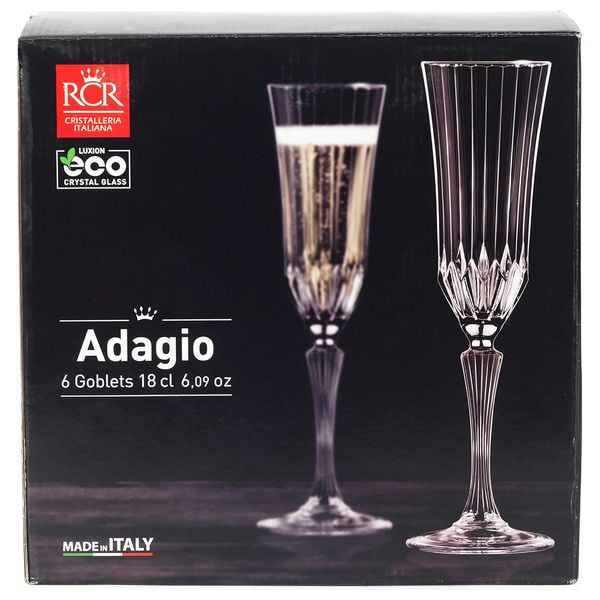  سيت كأس زجاجي كريستال فلوت آر سي آر كريستالز - 6 قطع - شفاف 