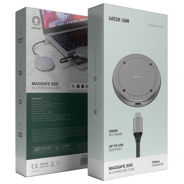  هارد اس اس دي بتقنية ماج سيف جرين لايون - سعة تخزين كبيرة 4 تيرابايت - نقل بيانات عالي السرعة: 10 جيجابايت/ثانية - رمادي 