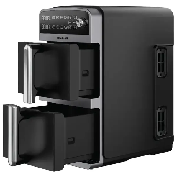  Green Lion Double Decker Air Fryer - 5L per drawer, total 10L capacity - Reaches up to 200°C for quick cooking - Black 