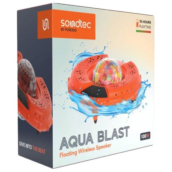  سماعة  بورودو - قوة 100 واط - عائم ومقاوم للماء IPX6 - إضاءة LED كروماتية  - يدعم بطاقة الذاكرة - برتقالي 