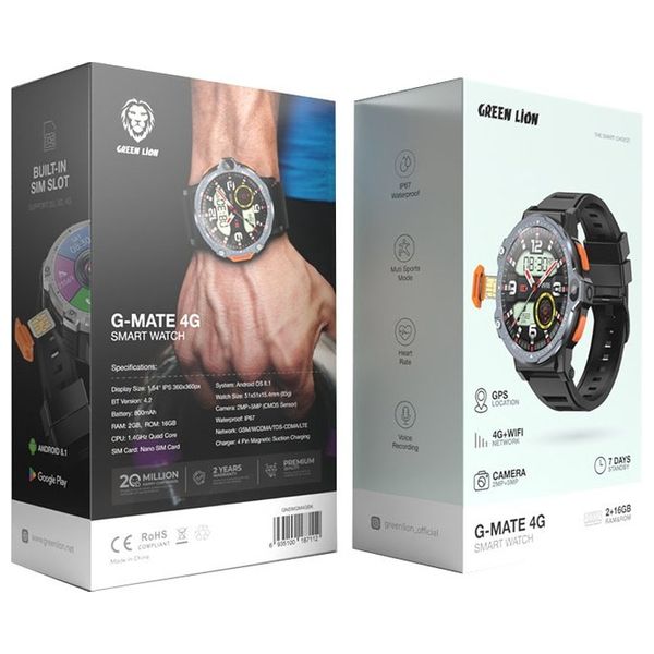  Green Lion G Mate 4G Smartwatch - Multiple sports modes - 800mAh battery for all-day use - Black 