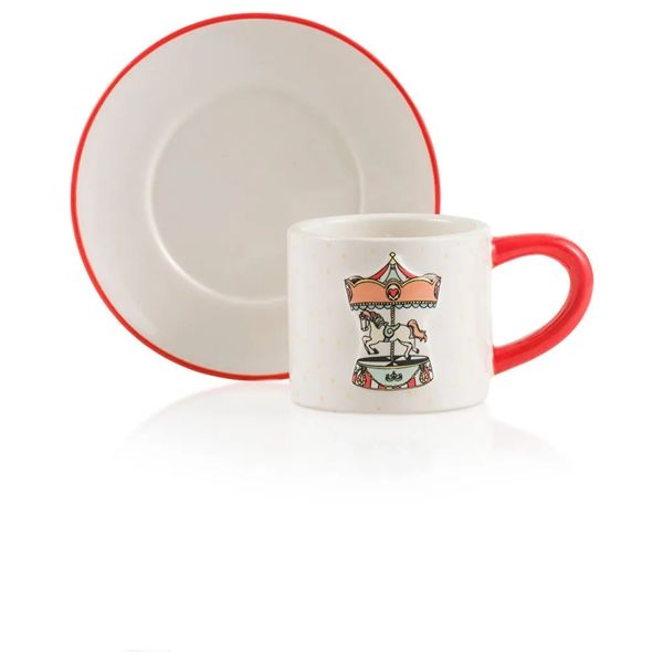  LC Waikiki Printed Two Person Ceramic Coffee Cup Set - 4 Piece - Red 