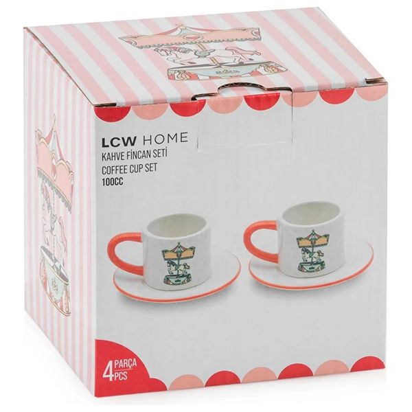  طقم أكواب قهوة سيراميك مطبوعة لشخصين من إل سي وايكيكي - 4 قطع - أحمر 