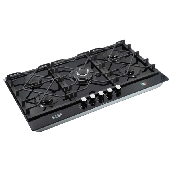 طباخ غازي داخلي مدمج ريجنسي - 5 شعلات - 90 سم - 9028 - زجاج اسود