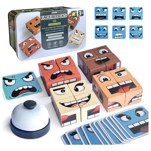  Kids Interactive Wooden Face Cube Game - 16 Cubes + 80 Cards 