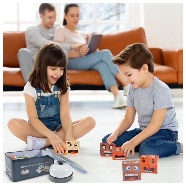  Kids Interactive Wooden Face Cube Game - 16 Cubes + 80 Cards 