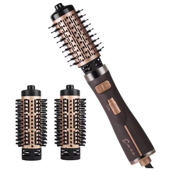  إنزو فرشاة الاحترافية لتصفيف الشعر للاستخدام الجاف والرطب - 3 رؤوس فرش قابلة للتبديل - 1500 واط - برونزي 
