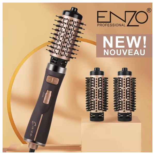  إنزو فرشاة الاحترافية لتصفيف الشعر للاستخدام الجاف والرطب - 3 رؤوس فرش قابلة للتبديل - 1500 واط - برونزي 