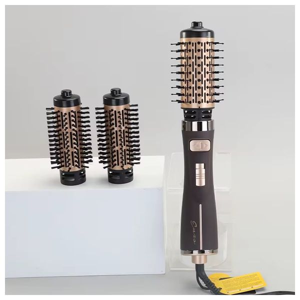  إنزو فرشاة الاحترافية لتصفيف الشعر للاستخدام الجاف والرطب - 3 رؤوس فرش قابلة للتبديل - 1500 واط - برونزي 