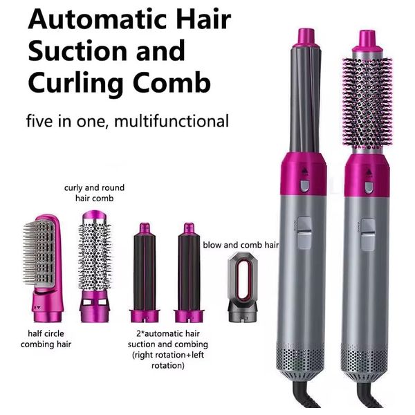  انزو نظام تصفيف الشعر الاحترافي 5 في 1 - طقم مصفف شعر بالهواء الساخن - EN-6206 - سلفر 