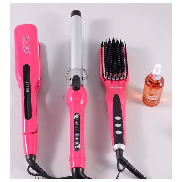  انزو مجموعة تصفيف الشعر المتكاملة بلاتينيوم 3 في 1 - EN-3955W - وردي 