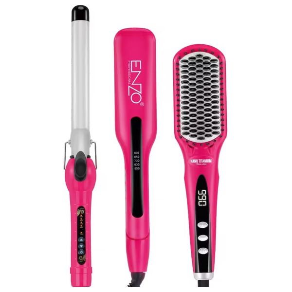  انزو مجموعة تصفيف الشعر المتكاملة بلاتينيوم 3 في 1 - EN-3955W - وردي 