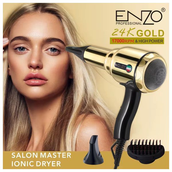  انزو مجفف الشعر الاحترافي سيلون ماستر الأيوني - EN-2999 - ذهبي 