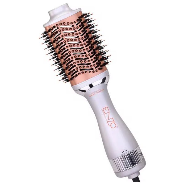  انزو فرشاة هواء ساخن احترافية - تجفيف وتصفيف 2 في 1, تقنية النانو تيتانيوم, أسطوانة 55 مم - EN-4139 - تيتانيوم أبيض فضي 