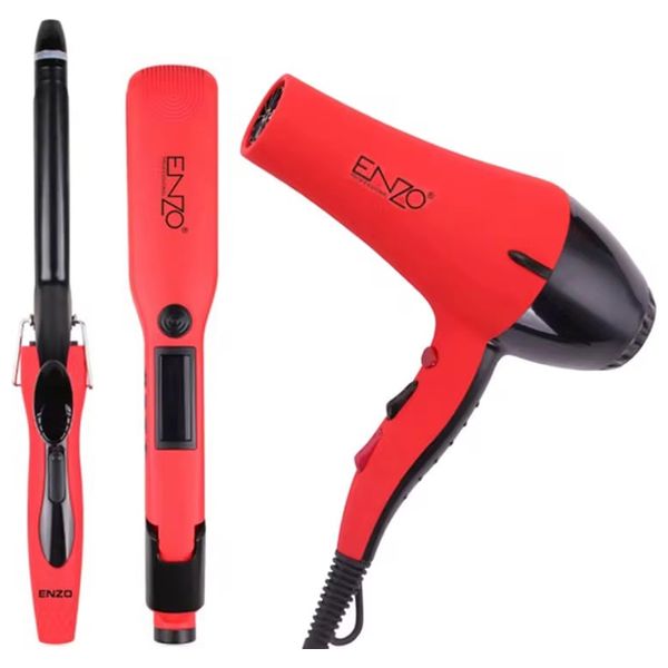  انزو مجموعة تصفيف الشعر المتكاملة - 3 قطع - EN-6306 - أحمر 