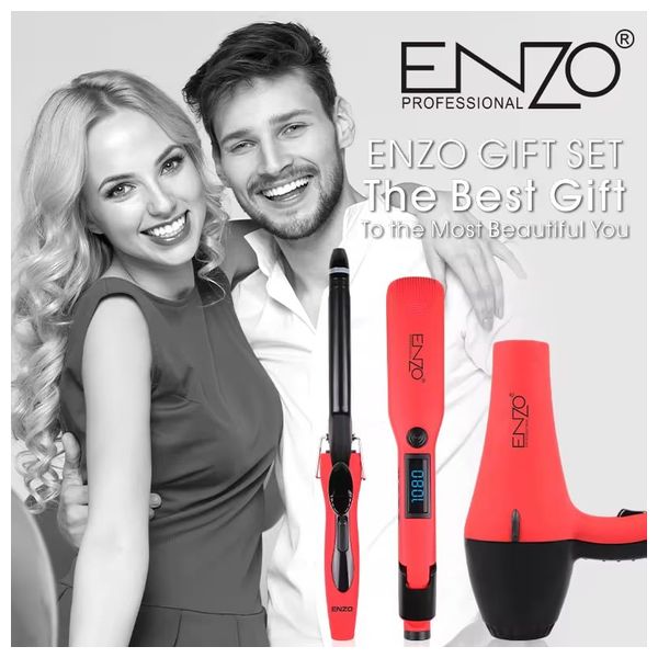  انزو مجموعة تصفيف الشعر المتكاملة - 3 قطع - EN-6306 - أحمر 