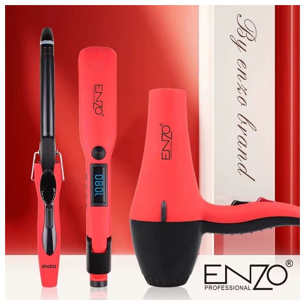  انزو مجموعة تصفيف الشعر المتكاملة - 3 قطع - EN-6306 - أحمر 