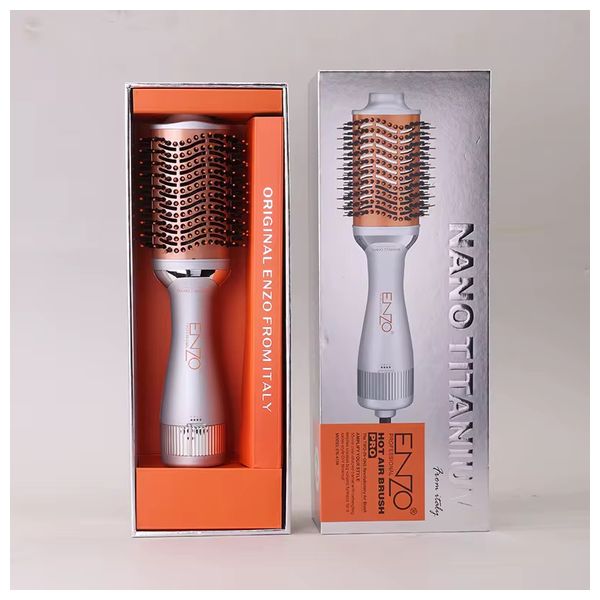  انزو فرشاة هواء ساخن احترافية - تجفيف وتصفيف 2 في 1, تقنية النانو تيتانيوم, أسطوانة 55 مم - EN-4139 - تيتانيوم أبيض فضي 