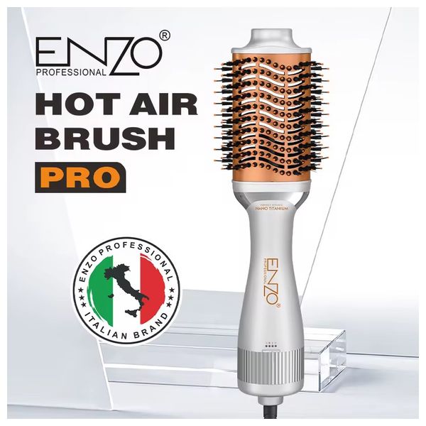  انزو فرشاة هواء ساخن احترافية - تجفيف وتصفيف 2 في 1, تقنية النانو تيتانيوم, أسطوانة 55 مم - EN-4139 - تيتانيوم أبيض فضي 