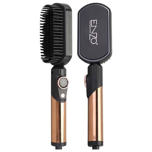  إنزو فرشاة تمليس الشعر بالكراتين والنانو آيون - EN-4002 - جهد مزدوج, شاشة LED - ذهبي 