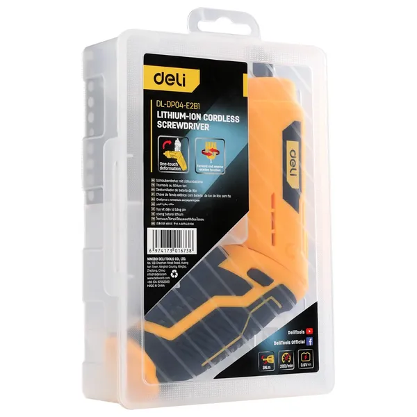  Deli Tools DL-DP04-E2B1 - Cordless Lithium-Ion Screwdriver - 3.6V - Yellow/Black 