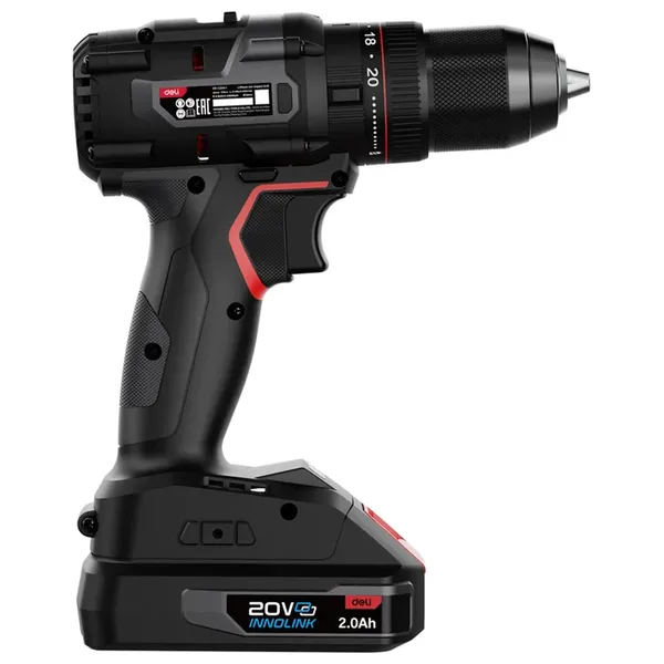 Deli Tools DE-CZ20-1D2 - Cordless Brushless Hammer Drill - 20V - Black 