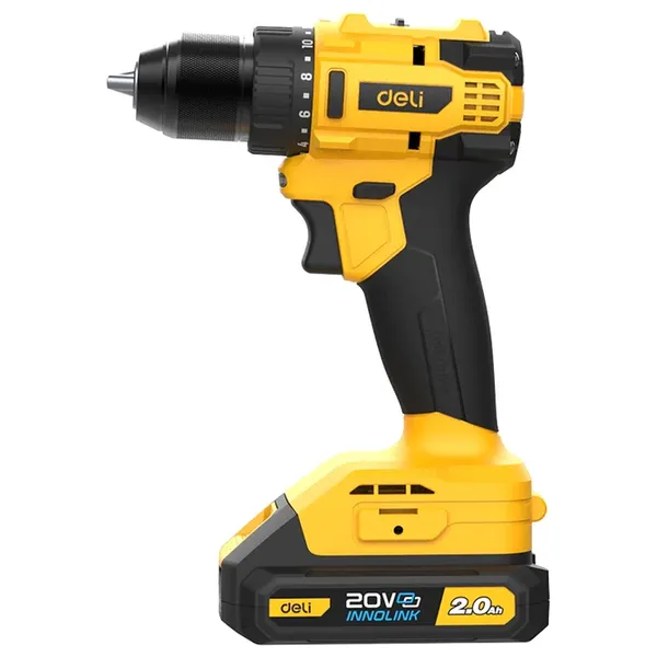  Deli Tools DC120 - Brushless Cordless Drill Driver, 45Nm Torque, 2 Batteries - 20V - Yellow 