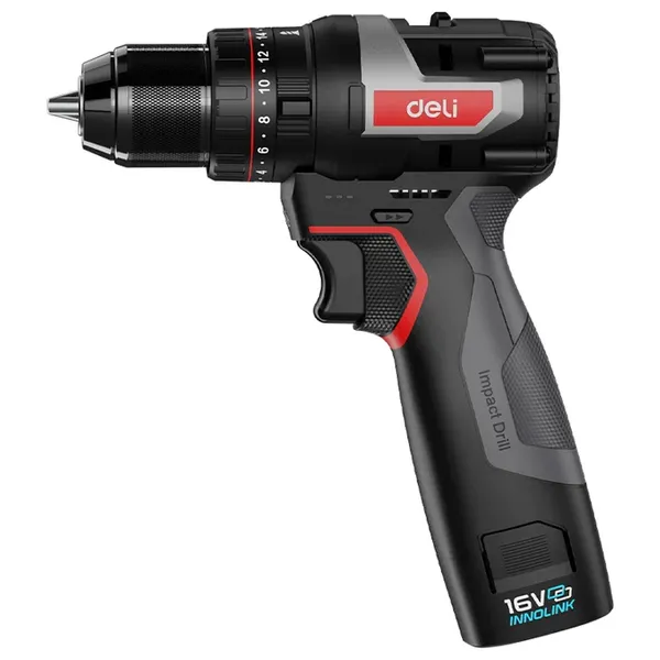  Deli Tools DE-CZ16-1D2 - Cordless Brushless Impact Drill - 16V - Black 