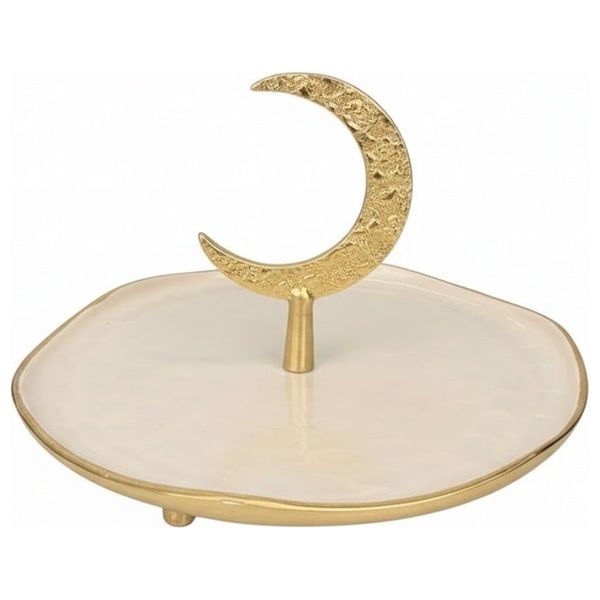  كوش مقدمة رمضانية مع هلال - 28x16 سم - أبيض ذهبي 