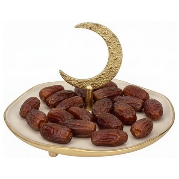  كوش مقدمة رمضانية مع هلال - 28x16 سم - أبيض ذهبي 