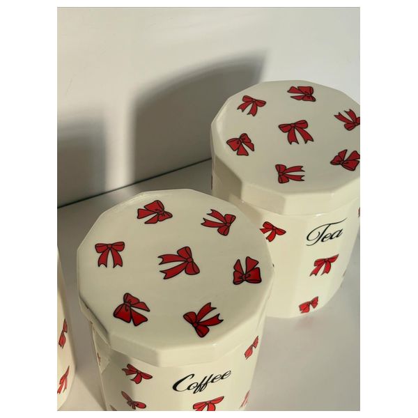  Elegant Ceramic Kitchen Canister Set Storage For, Coffee, Tea, and Sugar - 3 Piece - Ceramic White 