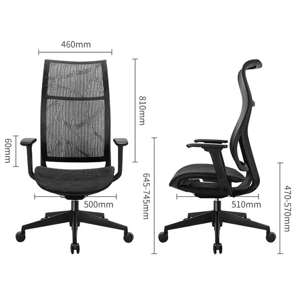 Daily Executive High Back Office Chair - Armrests & Wheel Base - Black