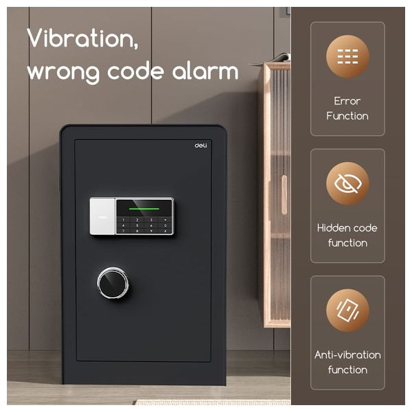  Deli T552 - Security Safe with Key & Digital PIN - 60×38×36 cm - Black 