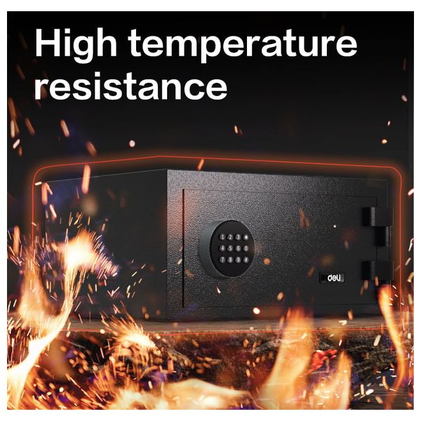  Deli ET585 - Fire & Heat Resistant Safe - 230×450×380 mm - Dual Protection - Black 